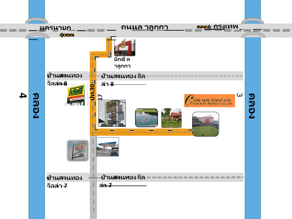 แผนที่การเดินทางแบบย่อ: ถนนลำลูกกา ช่วงคลอง 3–คลอง 4